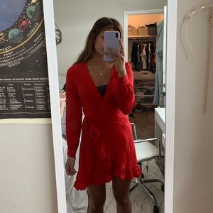 red wrap dress